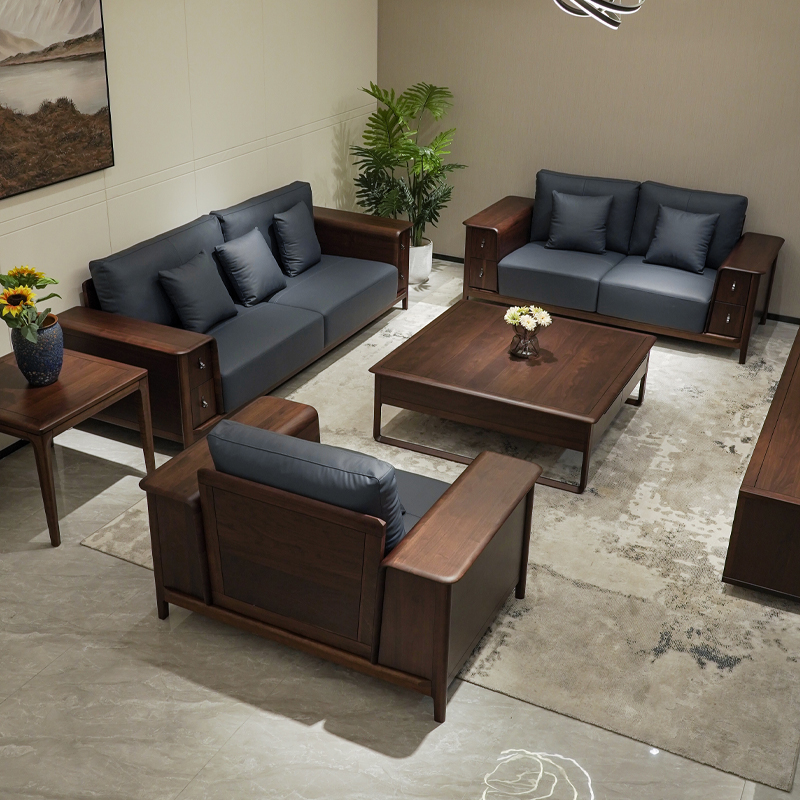 久阅黑胡桃木全实木沙发简约风格沙发客厅家具成套别墅家用储物