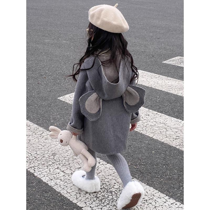 【AW】儿童双面羊毛呢大衣外套2023秋冬新款可爱考拉中长款加厚毛