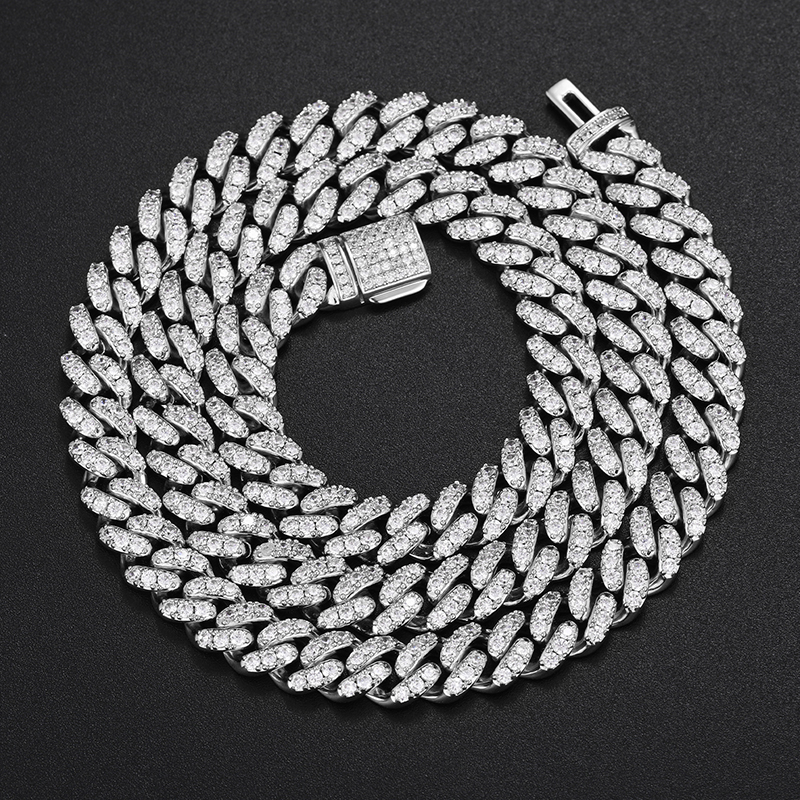 链子925银莫桑石 D色莫桑钻满钻8mm古巴项链S925银古巴手链