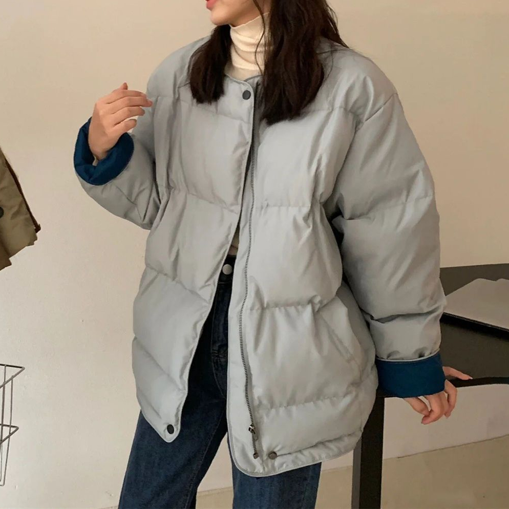 鸭鸭无领大码羽绒衣女2023冬冬季保暖加厚洋气面包服外