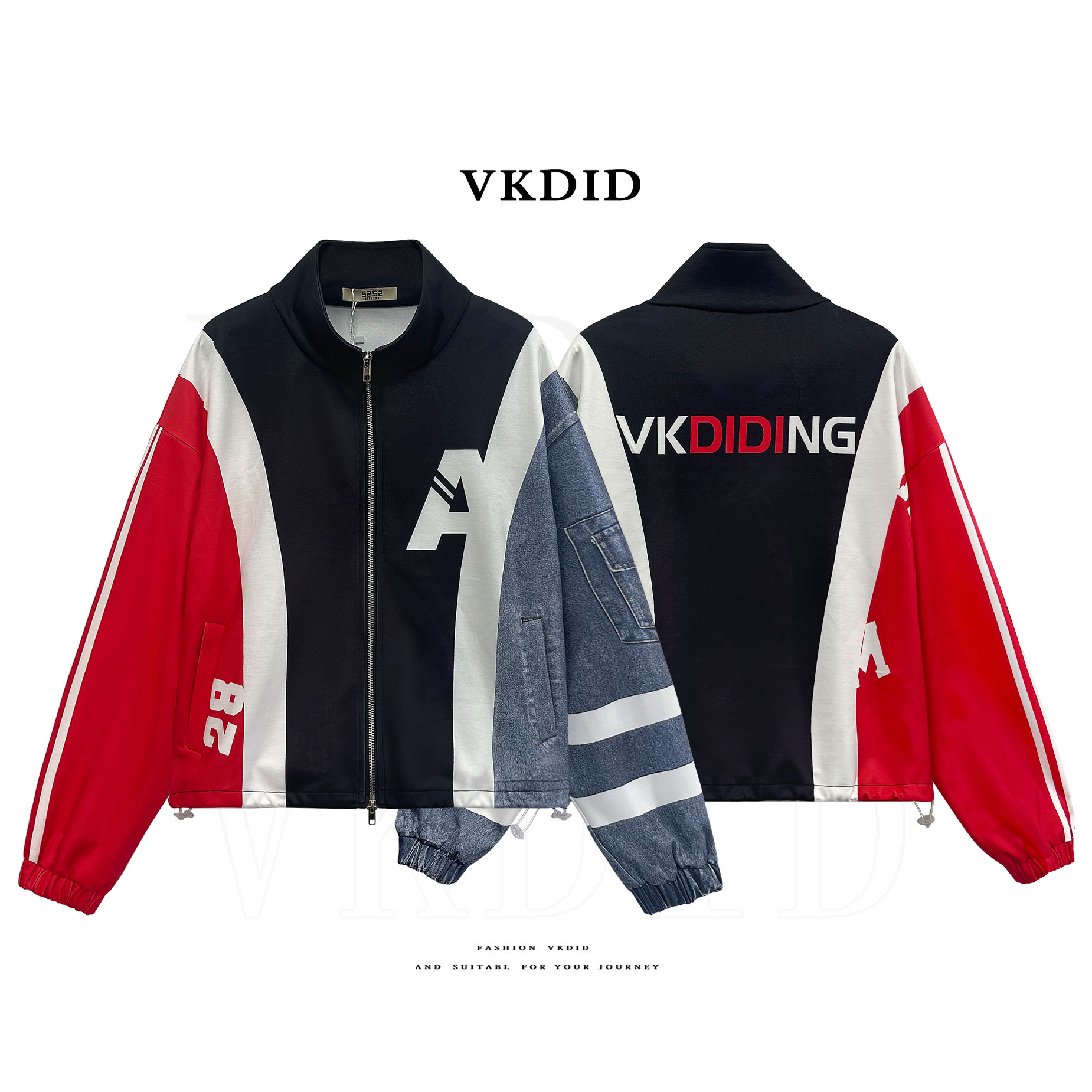 VKDID 秋冬新款原创时尚休闲短款潮流撞色拼接拉链立领夹克外套