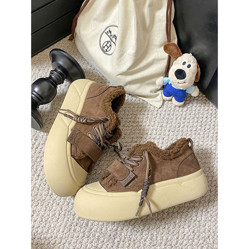 2024厚底防滑棉鞋冬季新款复古美拉德风休闲时尚羊羔毛板鞋女