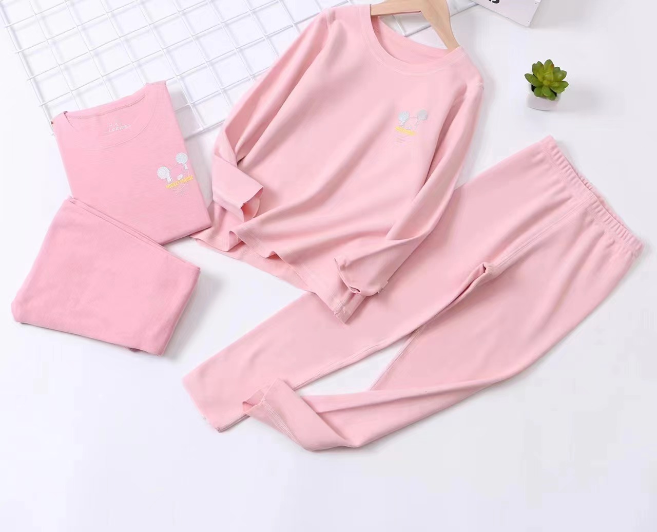 儿童睡衣女童女士大童秋裤长袖家居服打底情侣女孩加绒无痕圆领