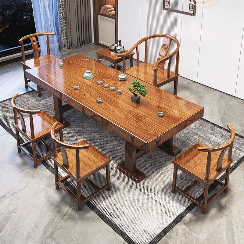 全实木大板茶桌椅组合新中式家用办公茶台干泡湿泡茶几一体一整套