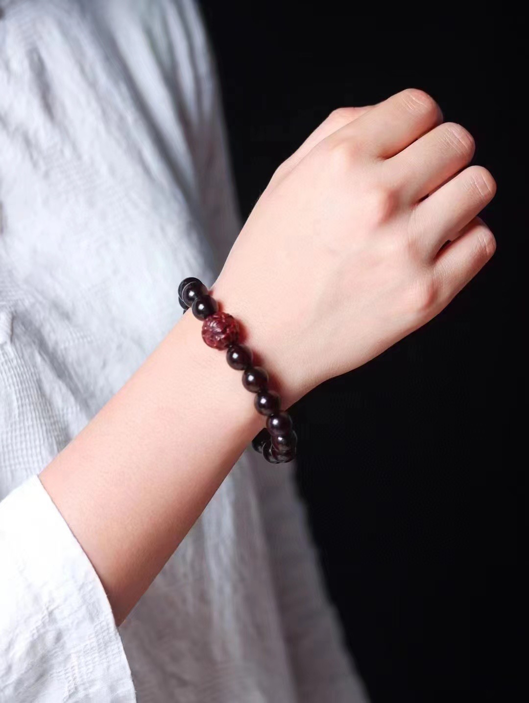 印度小叶紫檀1.2高油高密老料搭配手工精雕招米貔貅男女款手串