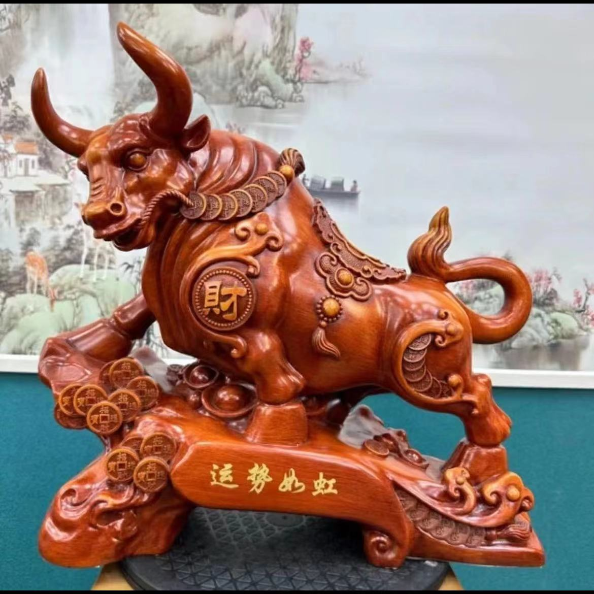 运势如虹牛办公室摆件公司开业送礼天道酬勤（长约32cm高约28cm）