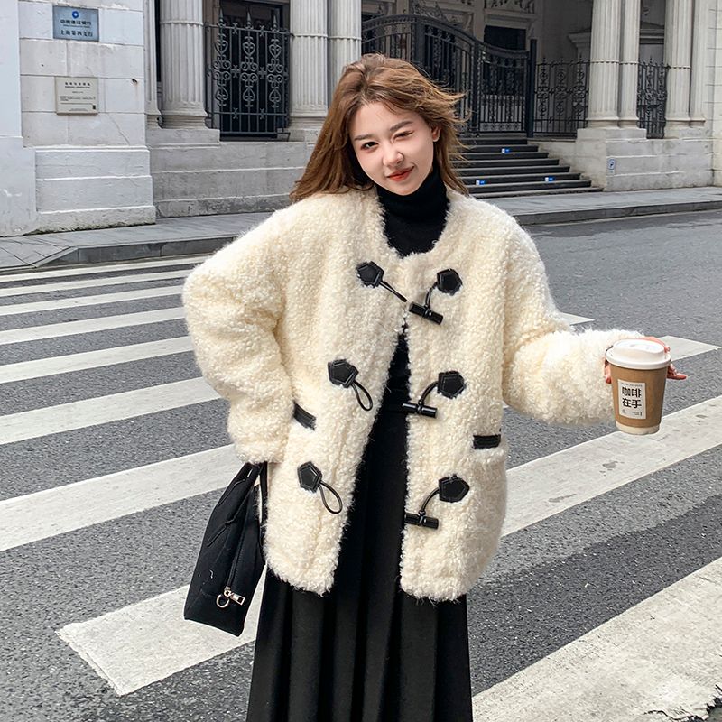 661-670韩版时尚撞色宽松加厚保暖外颗粒绒外套