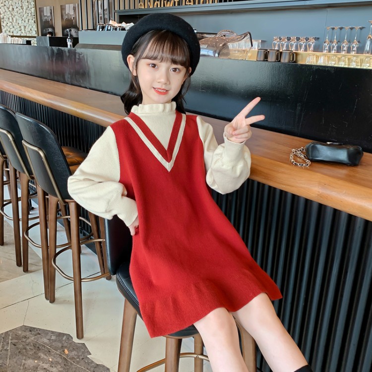 女童连衣裙针织毛衣裙秋冬款2024新款韩系洋气公主风中大童秋装裙