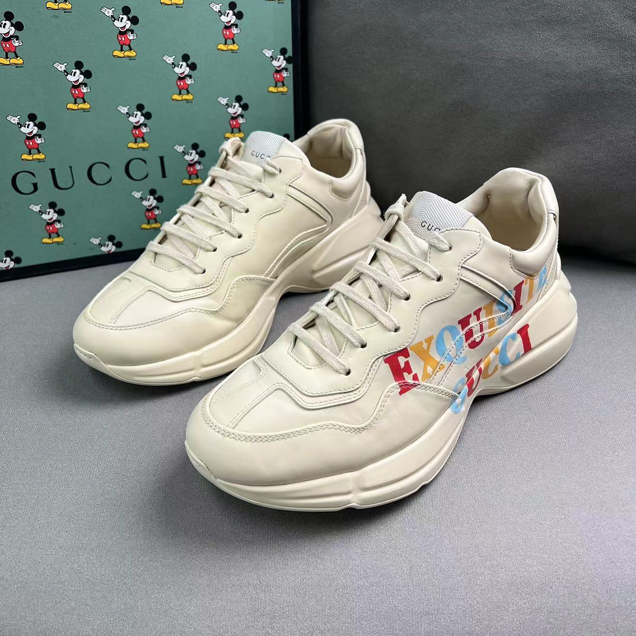 95新 GUCCI/古驰 米白色侧边logo涂鸦潮流老爹鞋 41码
