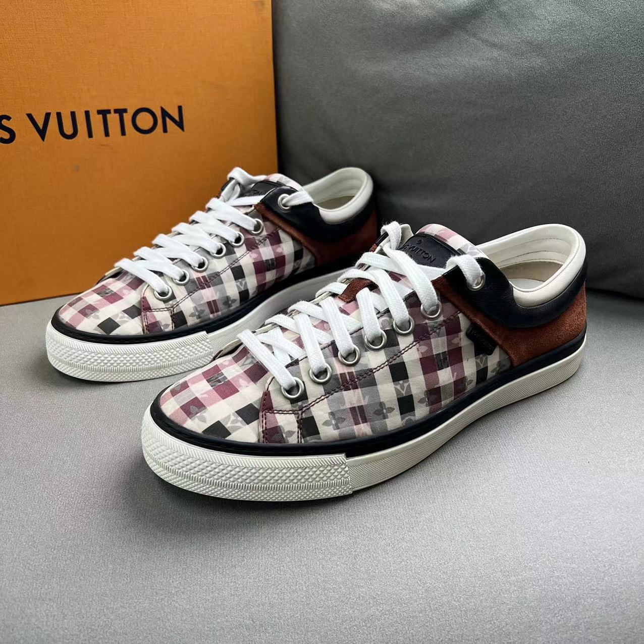 LouisVuitton/路易威登迷彩条纹棋盘格老花满印帆布鞋 41码/95新