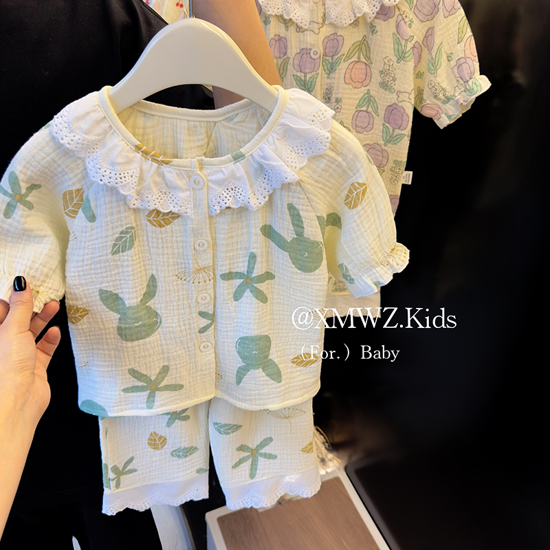 X女童短袖25新款儿童100%棉A类家居服套装小童韩系两件套空调衫