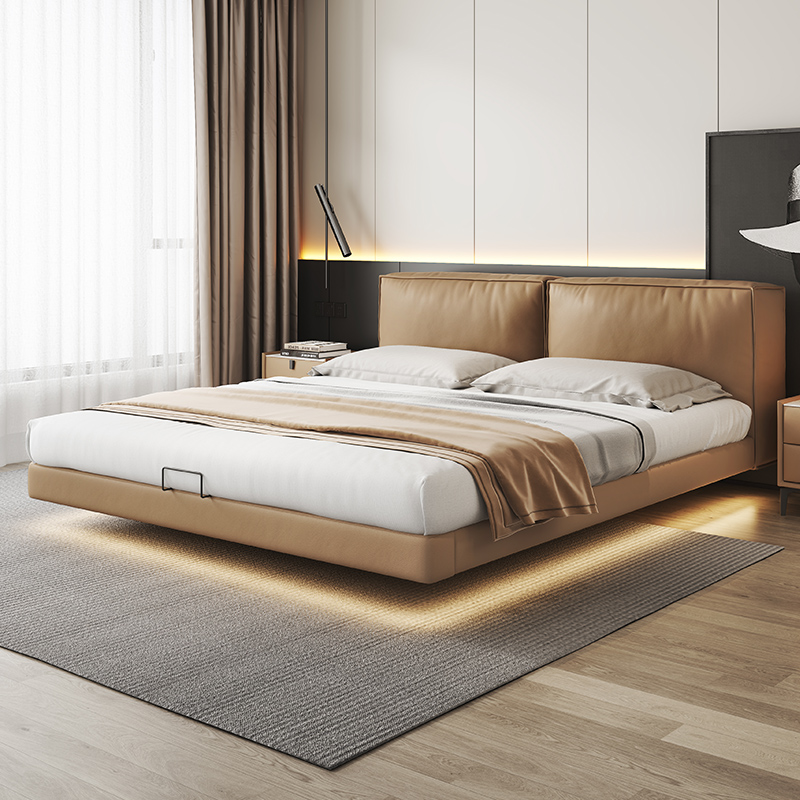 卡丽蒂豆腐块悬浮床主卧大床轻奢现代简约软包双人婚床真皮床