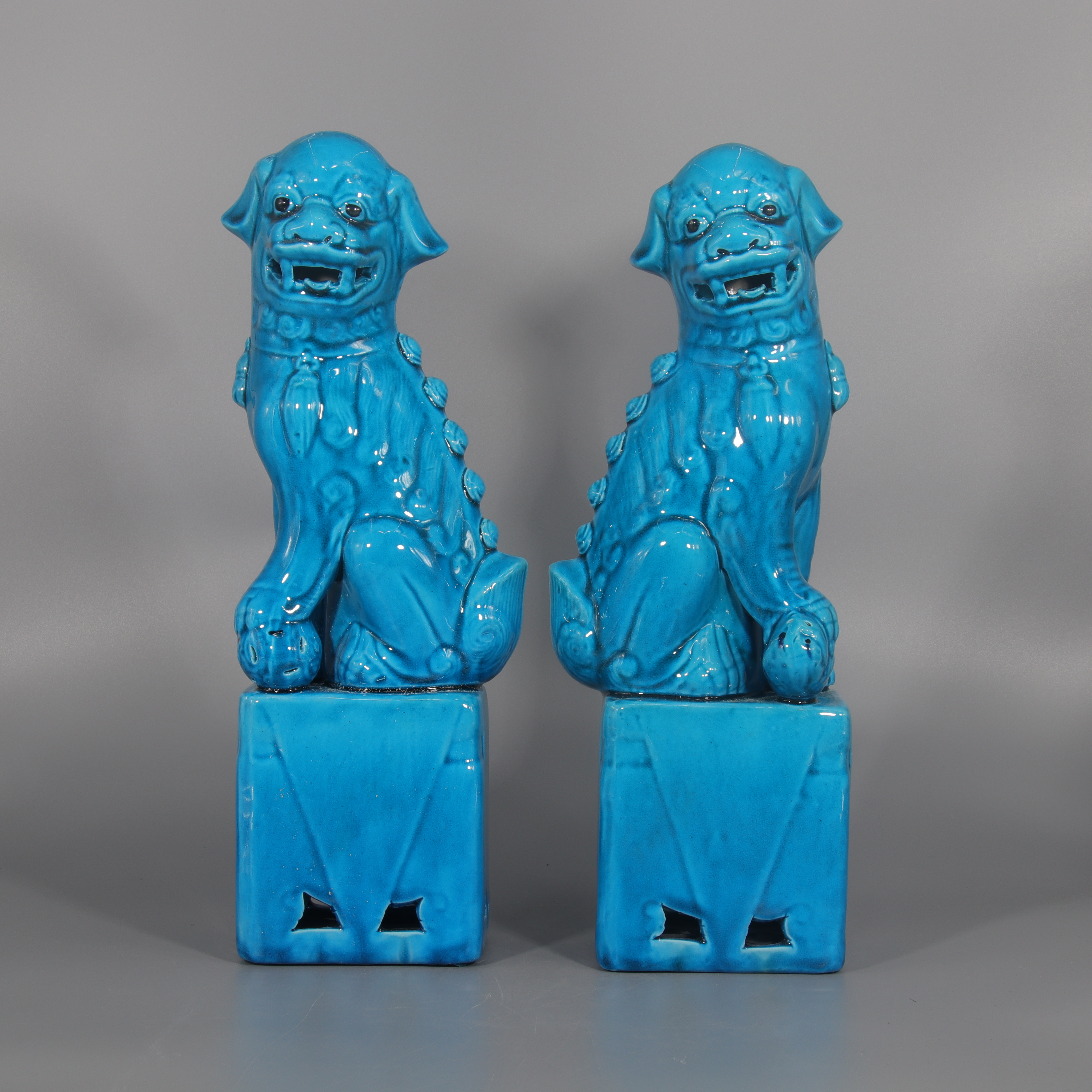 蓝釉狮子雕塑瓷   H411-278/279