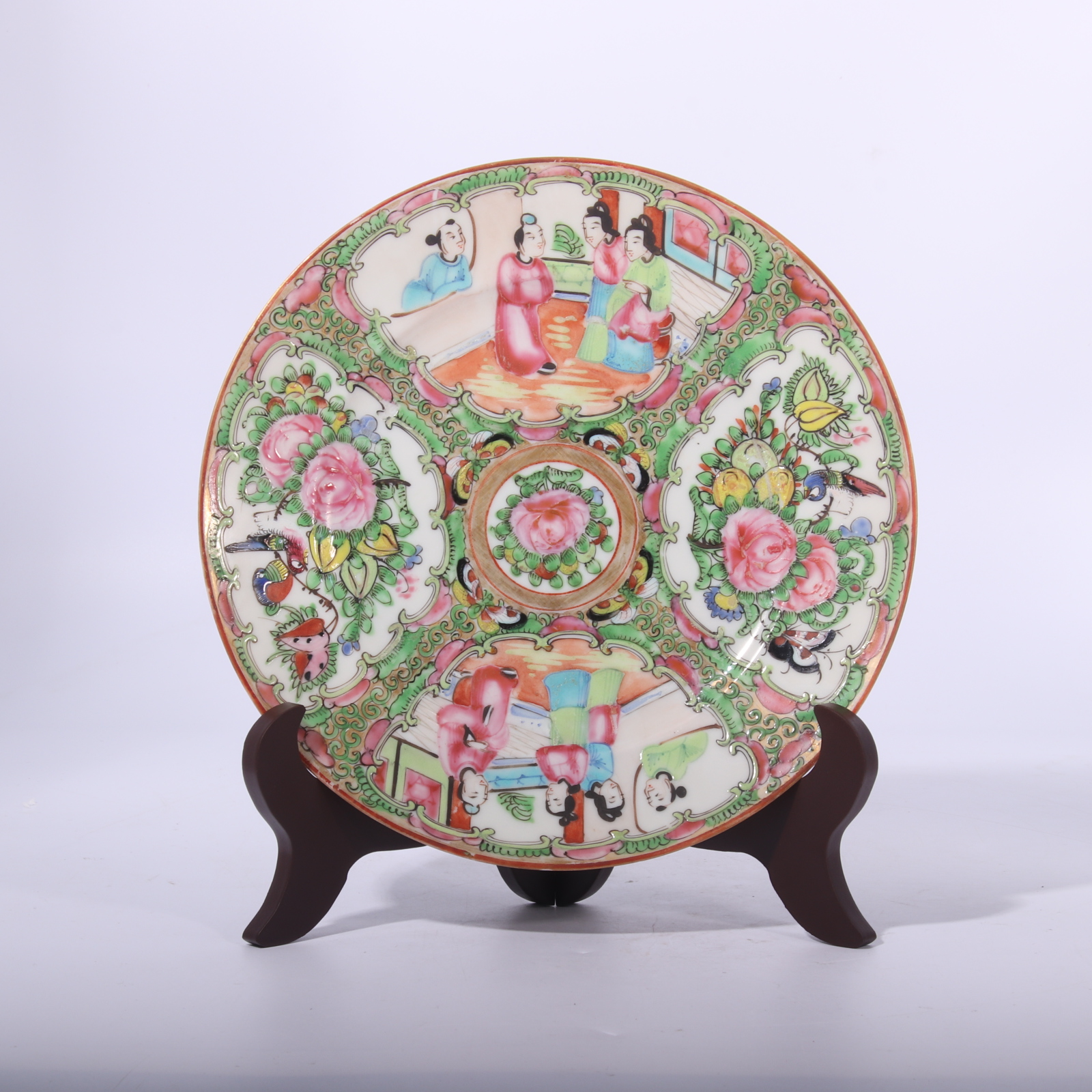 广彩开窗人物花鸟纹盘 H312-049