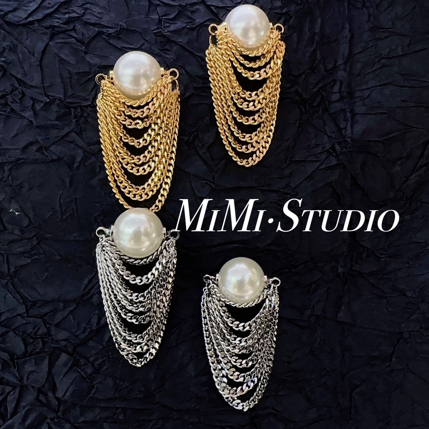 铜合金仿珍珠耳饰 （珠珠流苏）复古气质链条仿珠珠流苏耳钉