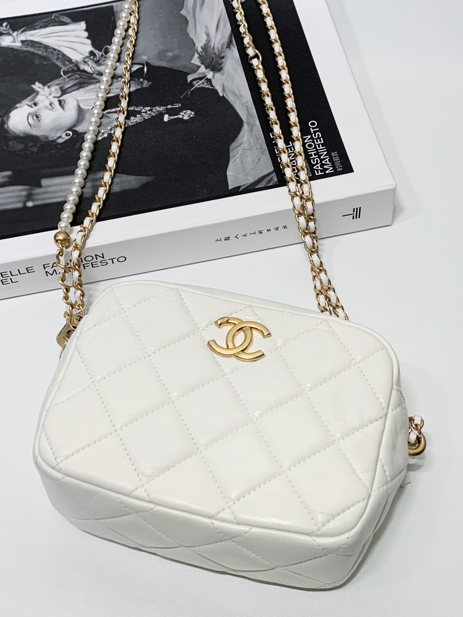 95新 Chanel/香奈儿 HIHi/ 白金珍珠调节链相机包 /9385736