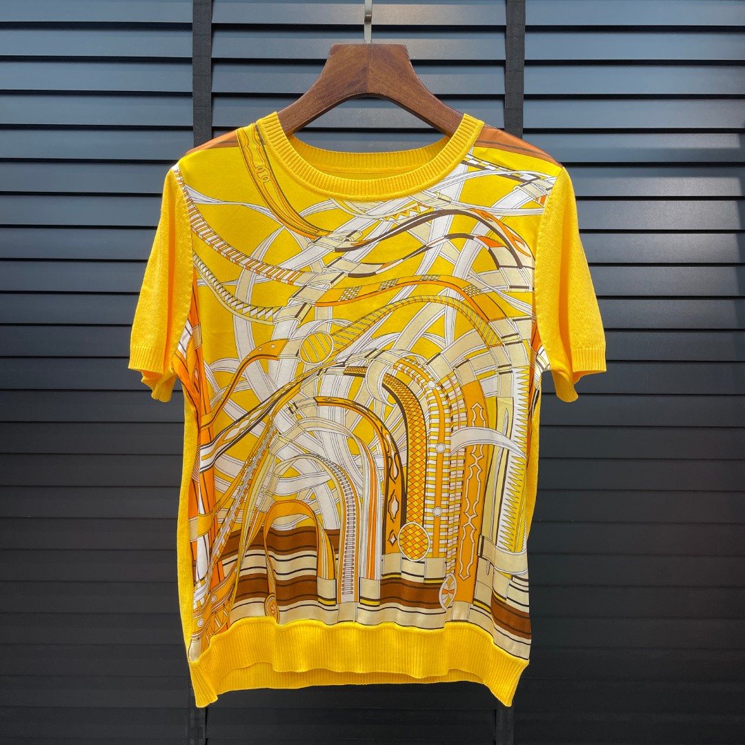 BELISH/碧丽偲23238桑蚕丝时尚圆领印花上衣短款春夏气质休闲