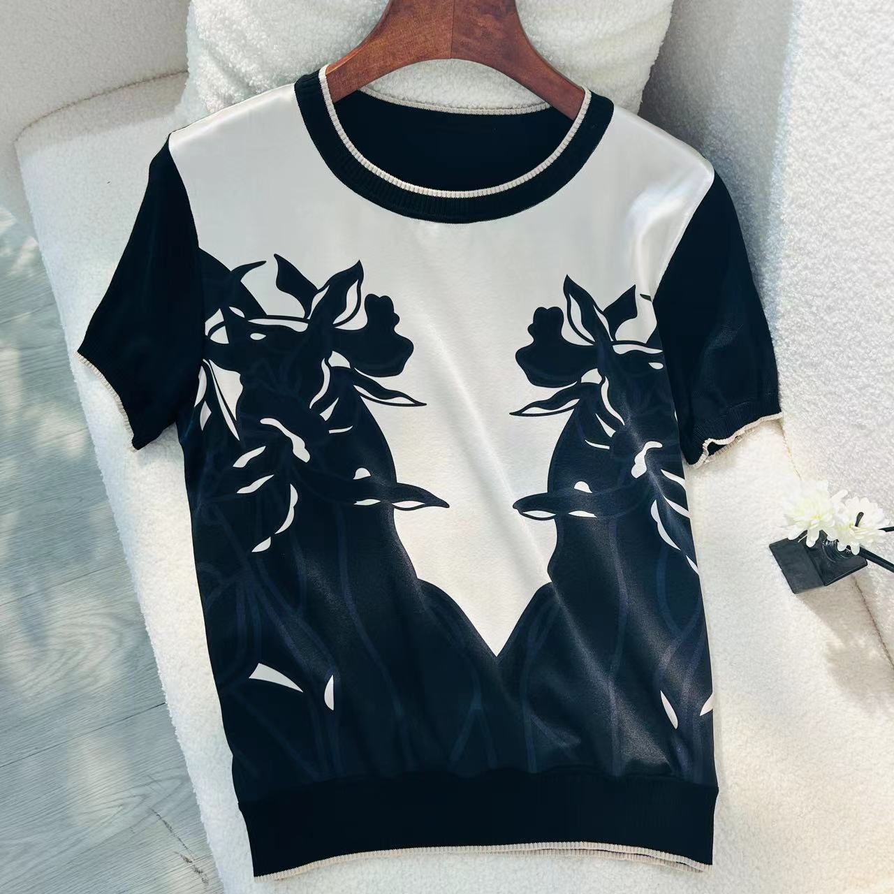 BELISH/碧丽偲Y 2024夏季新款SS24003桑蚕丝印花时尚百搭休闲上衣