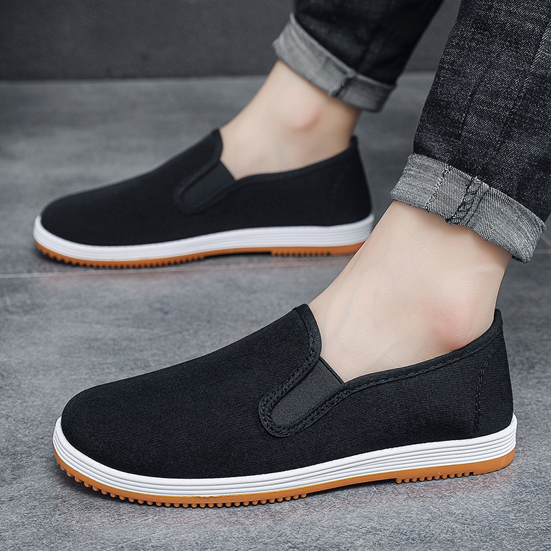 秋季超轻防水布鞋 防滑耐磨单鞋男 一脚蹬套脚不系带轻便鞋软底