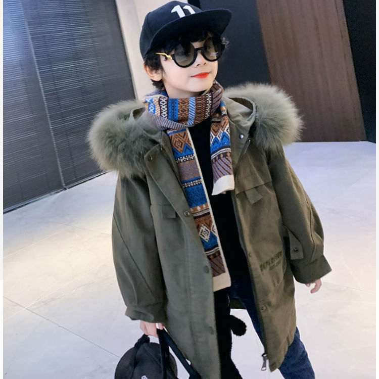 男童中长款棉衣服派克服洋气韩版毛领可拆洋气派克服