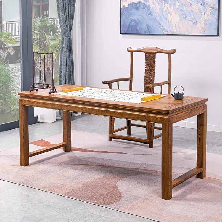 红木家具鸡翅木书桌实木中式书画桌现代简约画案书法桌休闲办公桌