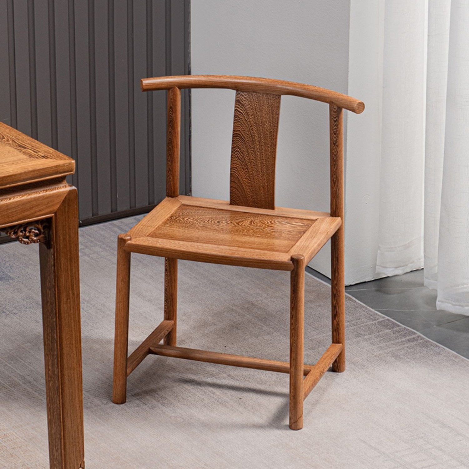 鸡翅木椅子红木餐椅牛角椅家用全实木现代简约休闲圈椅凳子靠背椅