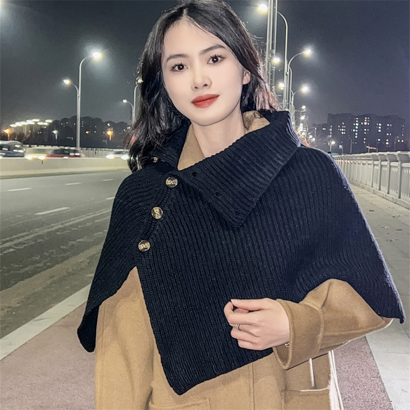时尚五针加厚100纯羊毛套头围脖高领针织披肩外搭百搭韩版秋冬