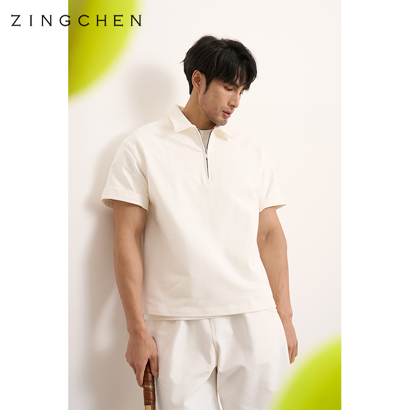 ZINGCHEN【干爽透气棉】夏季优雅套装 拉链短袖POLO衫套装 上衣男