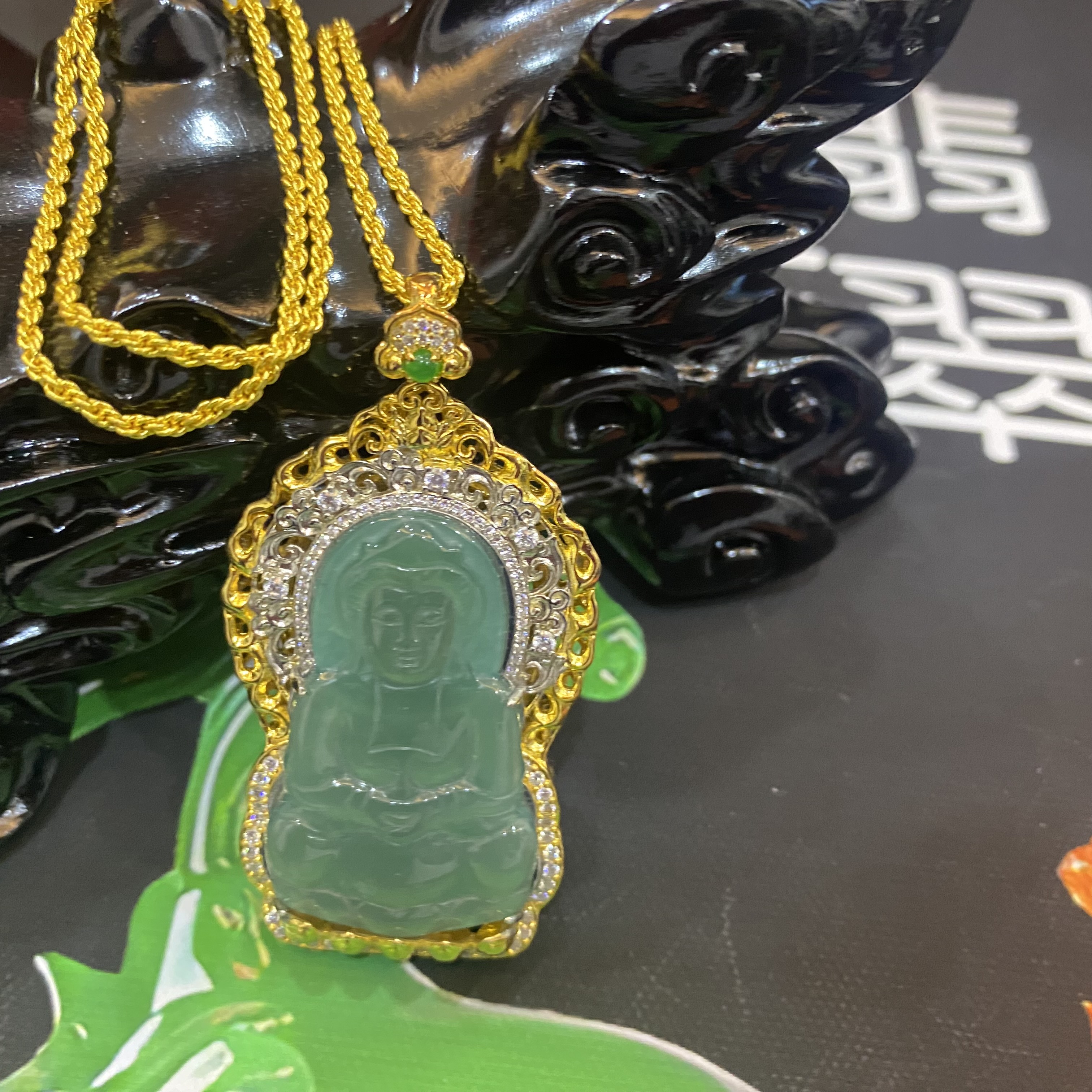 缅甸天然A货观音吊坠（带链子）HZ