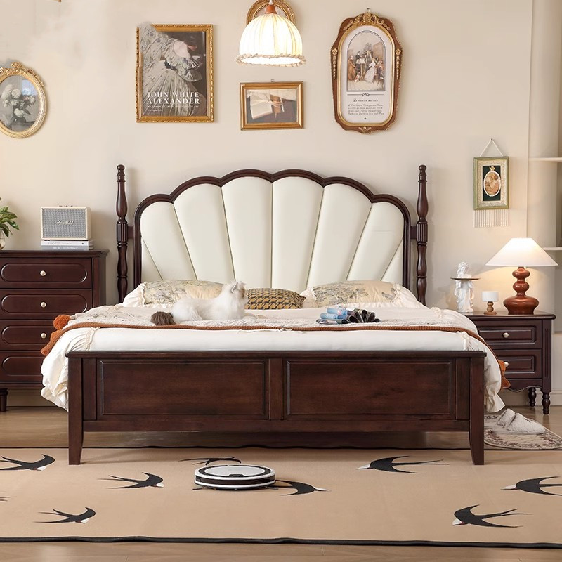 美式复古实木床1.8米双人床中古风家具主卧大床1.5米橡木床复古床