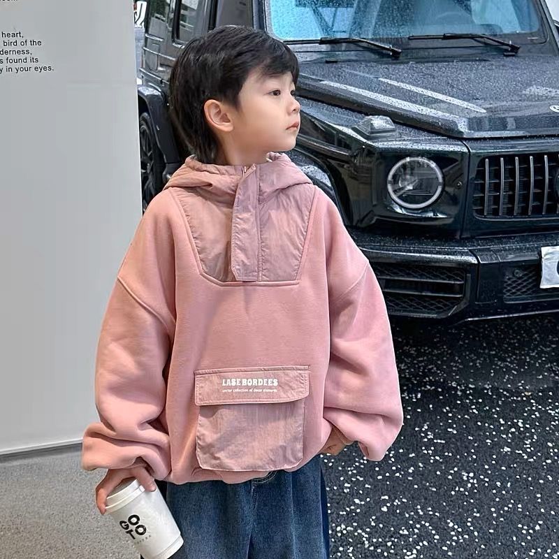 秋季童装2023年儿童加绒卫衣宝宝连帽上衣男厚冬装洋气保暖宽松潮