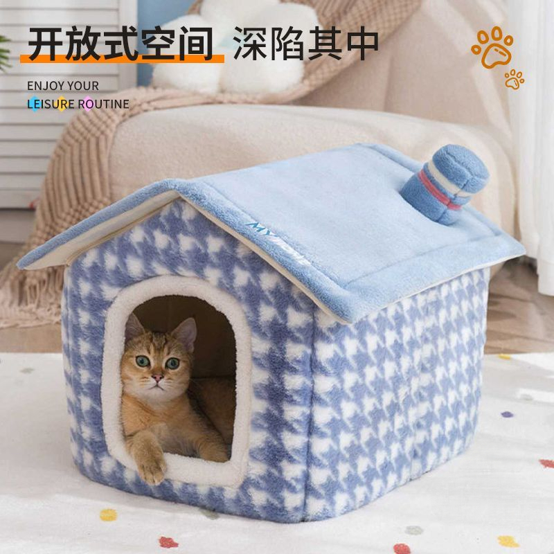 猫窝保暖舒适秋冬季宠物房子千鸟封闭式保暖加厚加绒猫窝四季通用