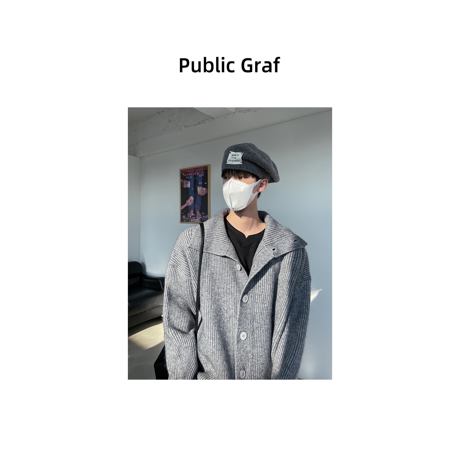 高林凡 穿上秒变韩国小奶生的翻领也可高领的针织衫男毛衣韩系