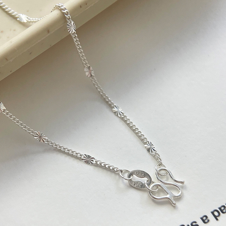 链子足银 【银喜生】足银平板百搭手工雪花项链