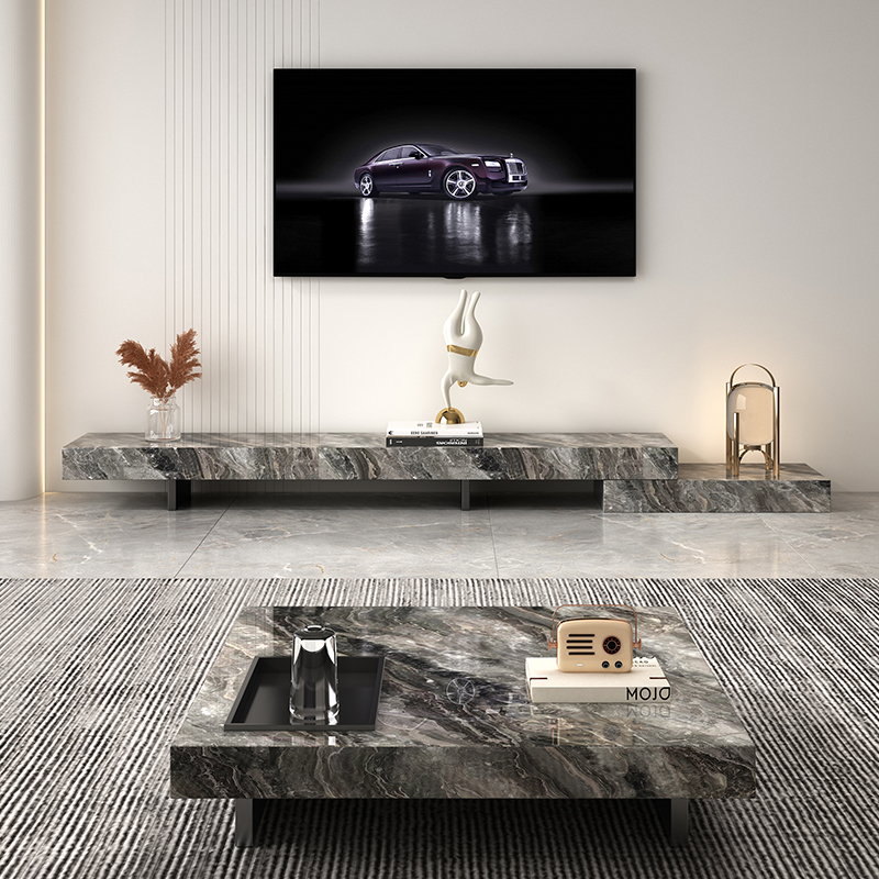 意式轻奢宝格丽岩板茶几电视组合电视柜家用客厅简约可伸缩落地柜