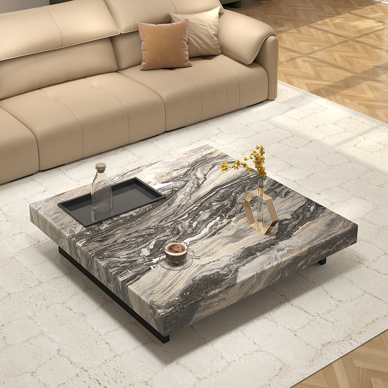 极简大理石意式轻奢正方形客厅家用现代茶几三人位大小户型设计师