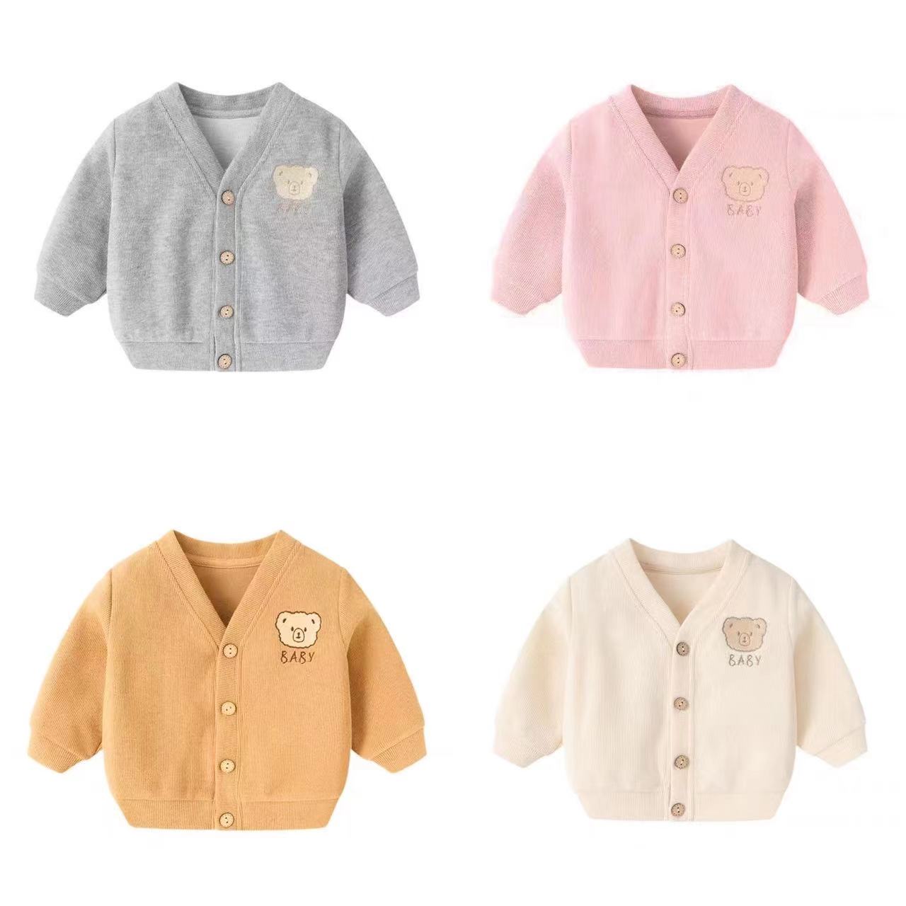 米妮绒绣花熊宝宝外套春秋长袖薄款外套婴儿针织外套