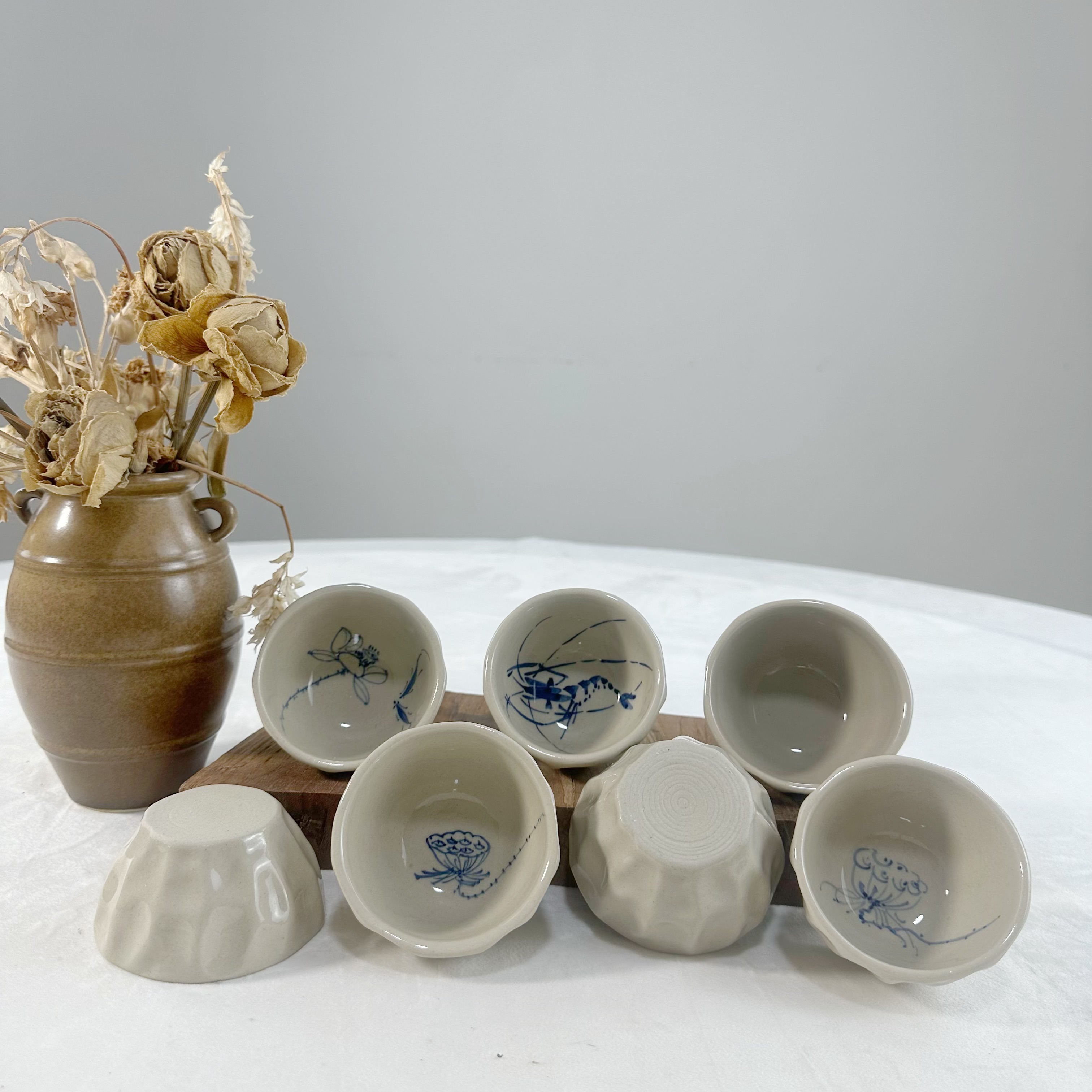 盛凌青花创意石纹杯手绘釉下彩茶杯复古中式青花瓷茶具纯手工家用