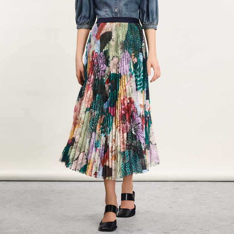 谜底花色半身裙春新款复古田园风松紧腰网纱裙长裙241MB0159