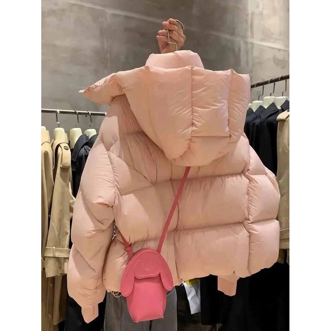 2023新款爆款高级感超好看粉色连帽羽绒羽绒服韩系慵懒风外套保暖