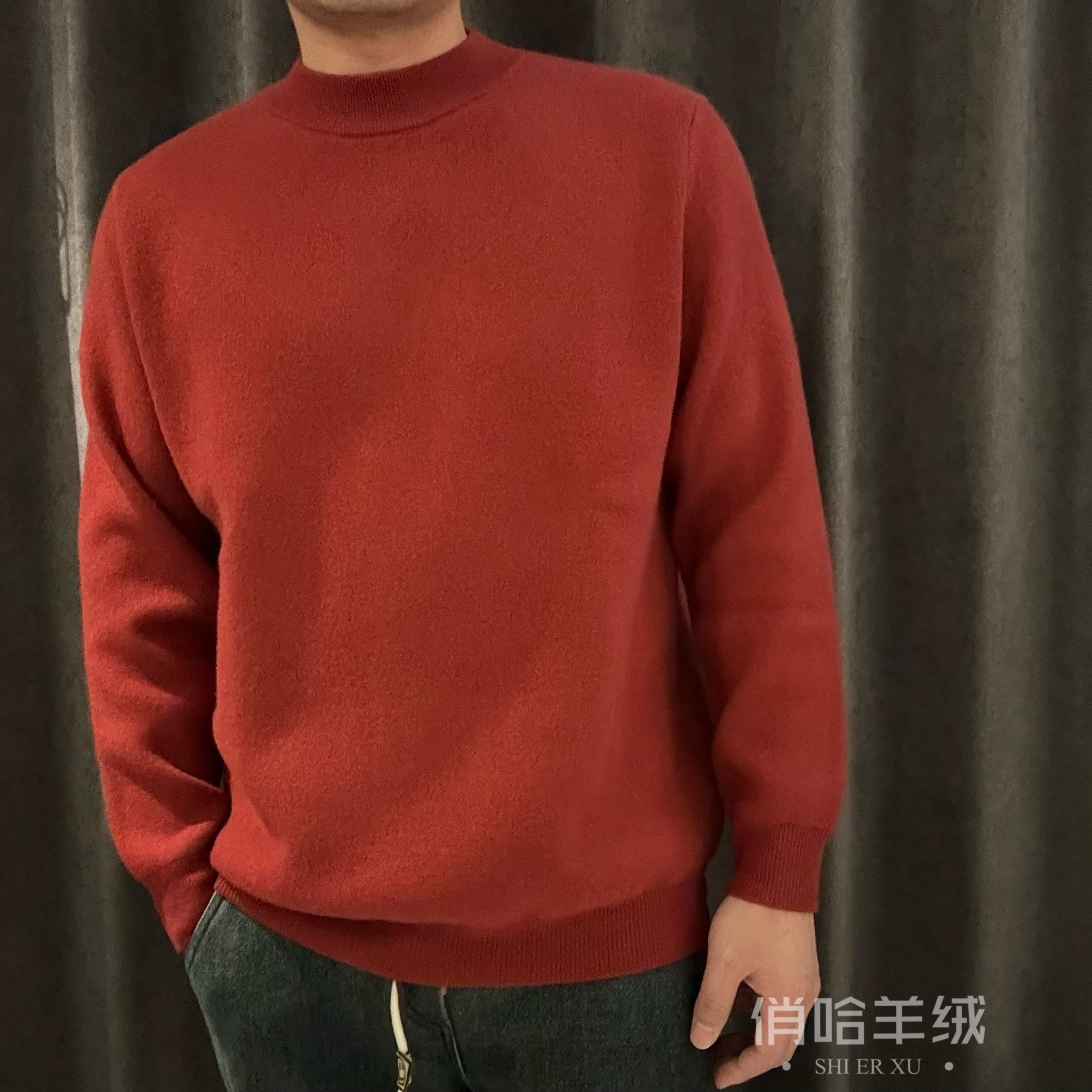 【空气层半高】男士半高领加厚打底衫100%纯山羊绒460g