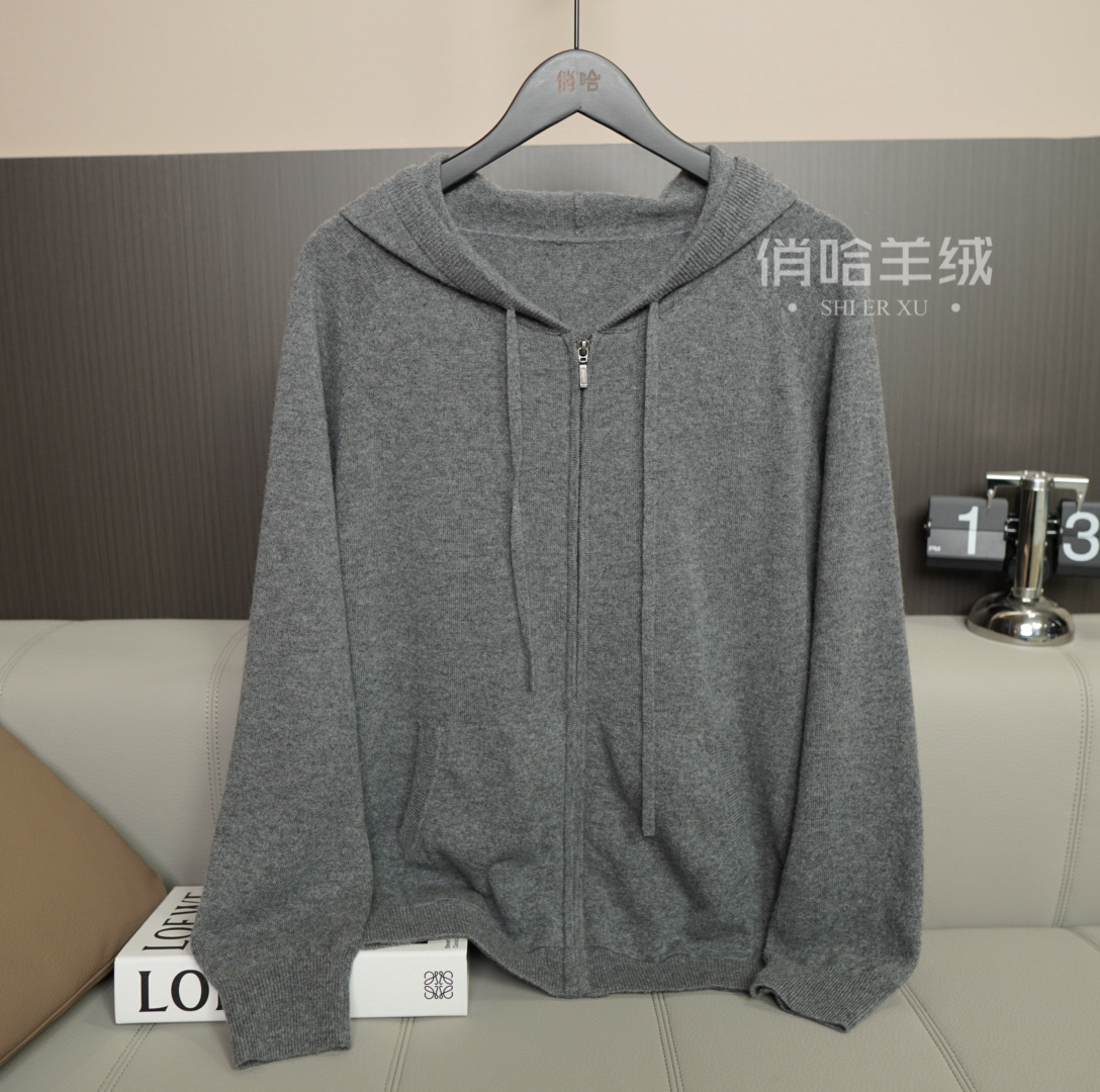 【拉链外套】男士连帽开衫时尚经典款100%纯山羊绒针织休闲百搭
