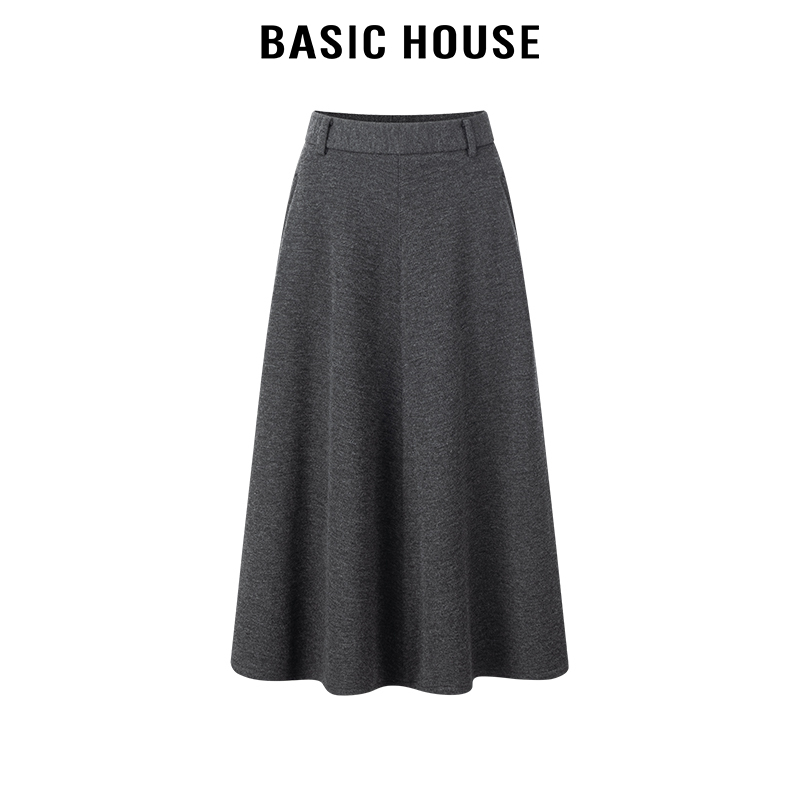 百家好/Basic House高腰通勤法式高级感简约2024年半身裙女A字裙