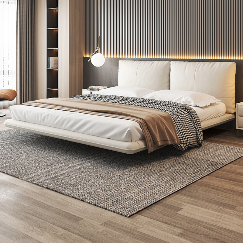 悬浮床现代简约主卧室真皮床意式极简头层牛皮1.8米主卧真皮大床