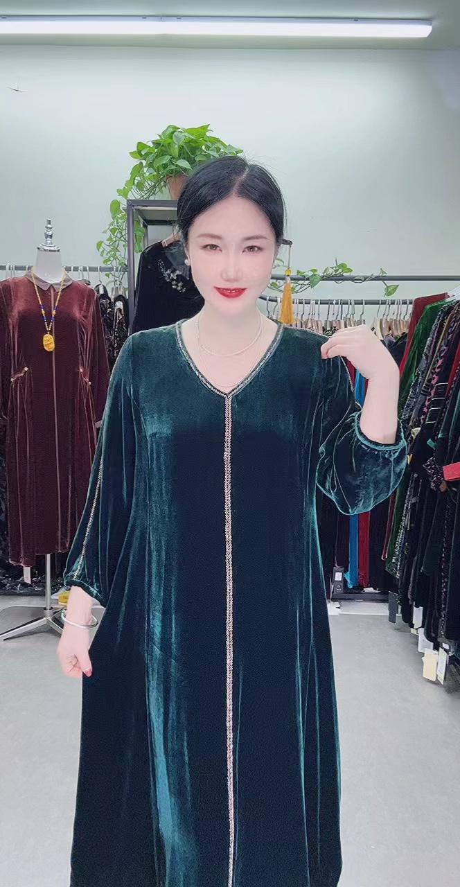 中老年桑蚕丝CD058麦穗连衣裙女装时尚