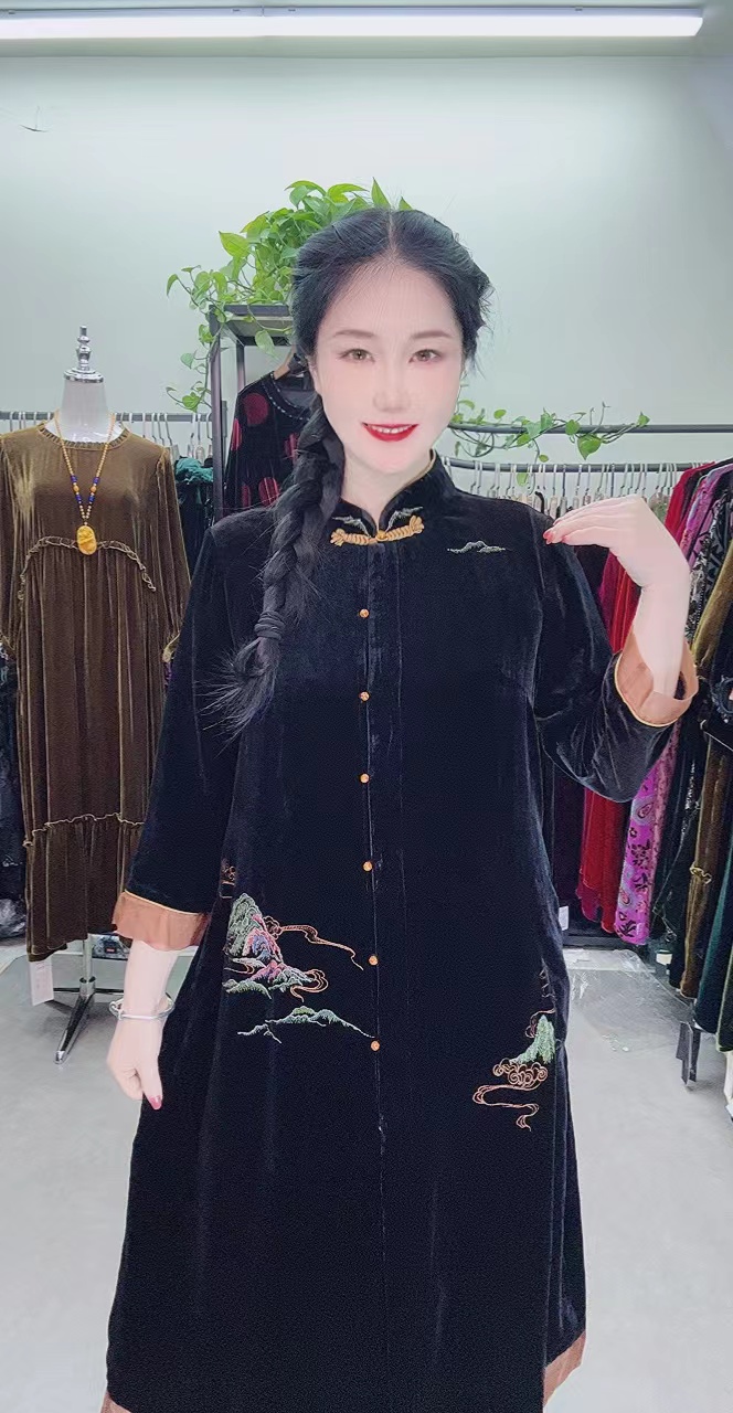中老年桑蚕丝24113旗袍版连衣裙大码女装时尚