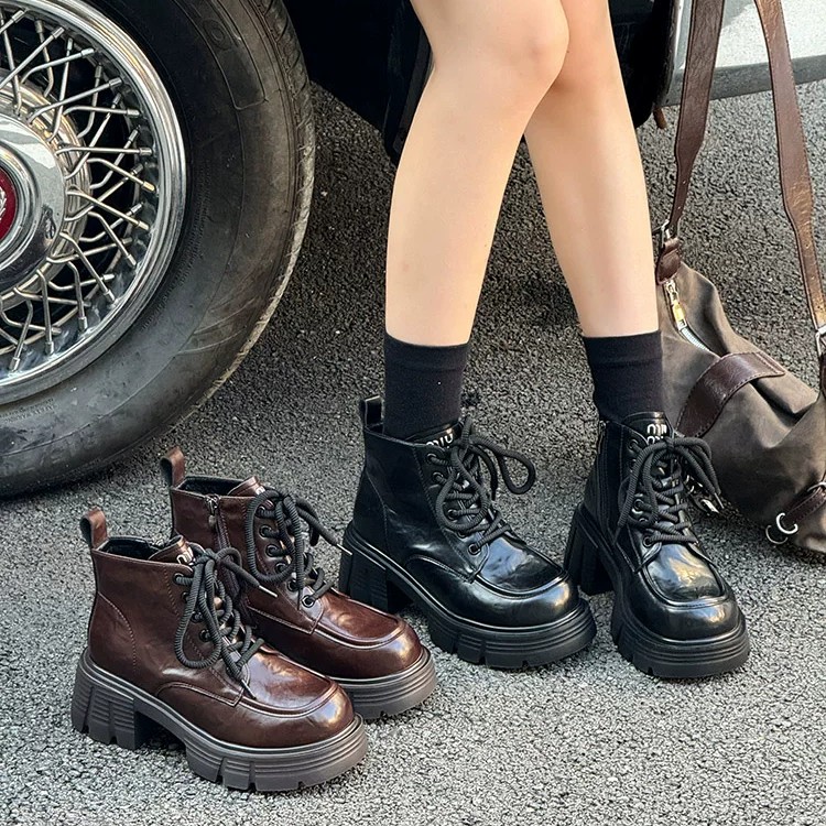 【欧梦熙】气质休闲百搭女士厚底增高马丁靴加绒棉靴6957