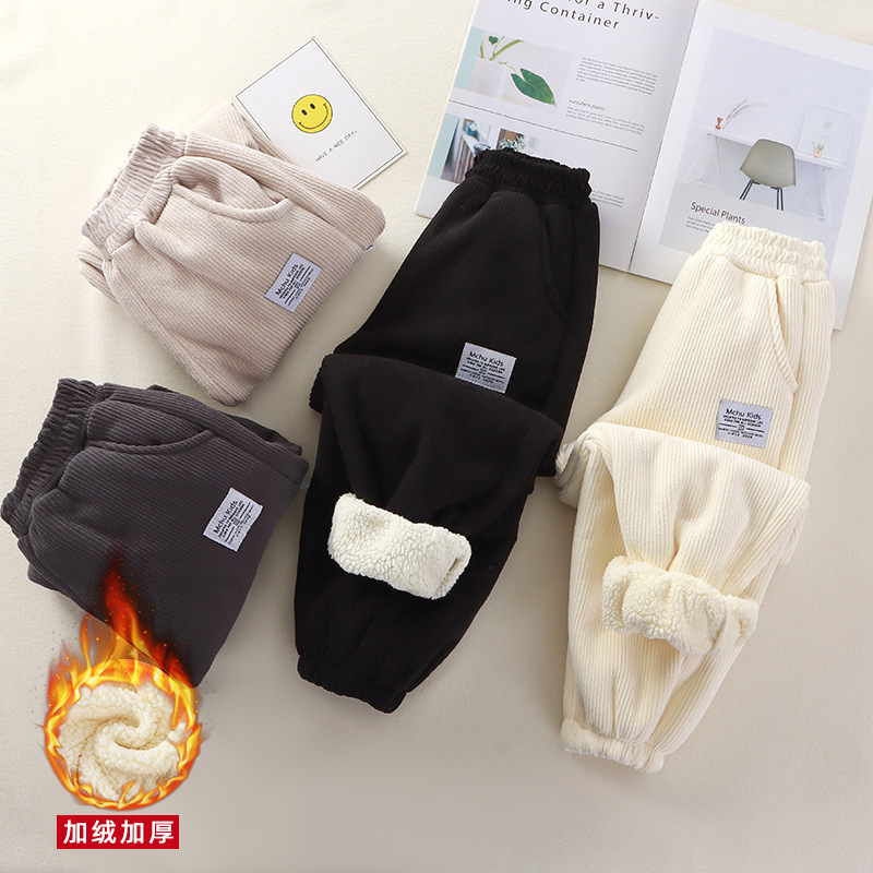 儿童中大童加绒裤子学生秋冬新款男女宝宝加厚保暖休闲外穿长裤