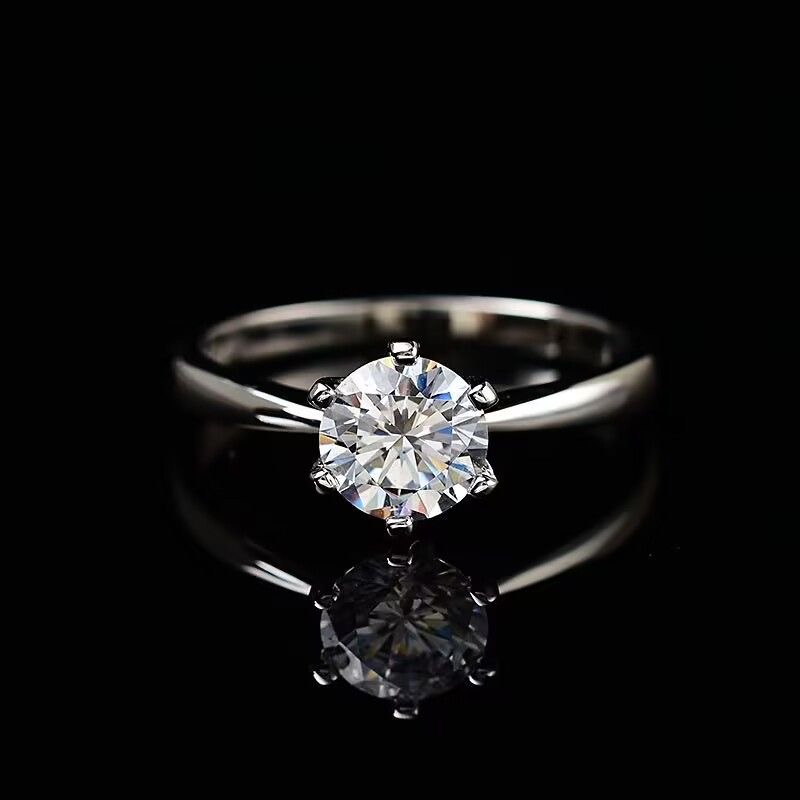 925银莫桑石银制品 莫桑戒【周家皇冠】0.5-2克拉D色女款气质手工