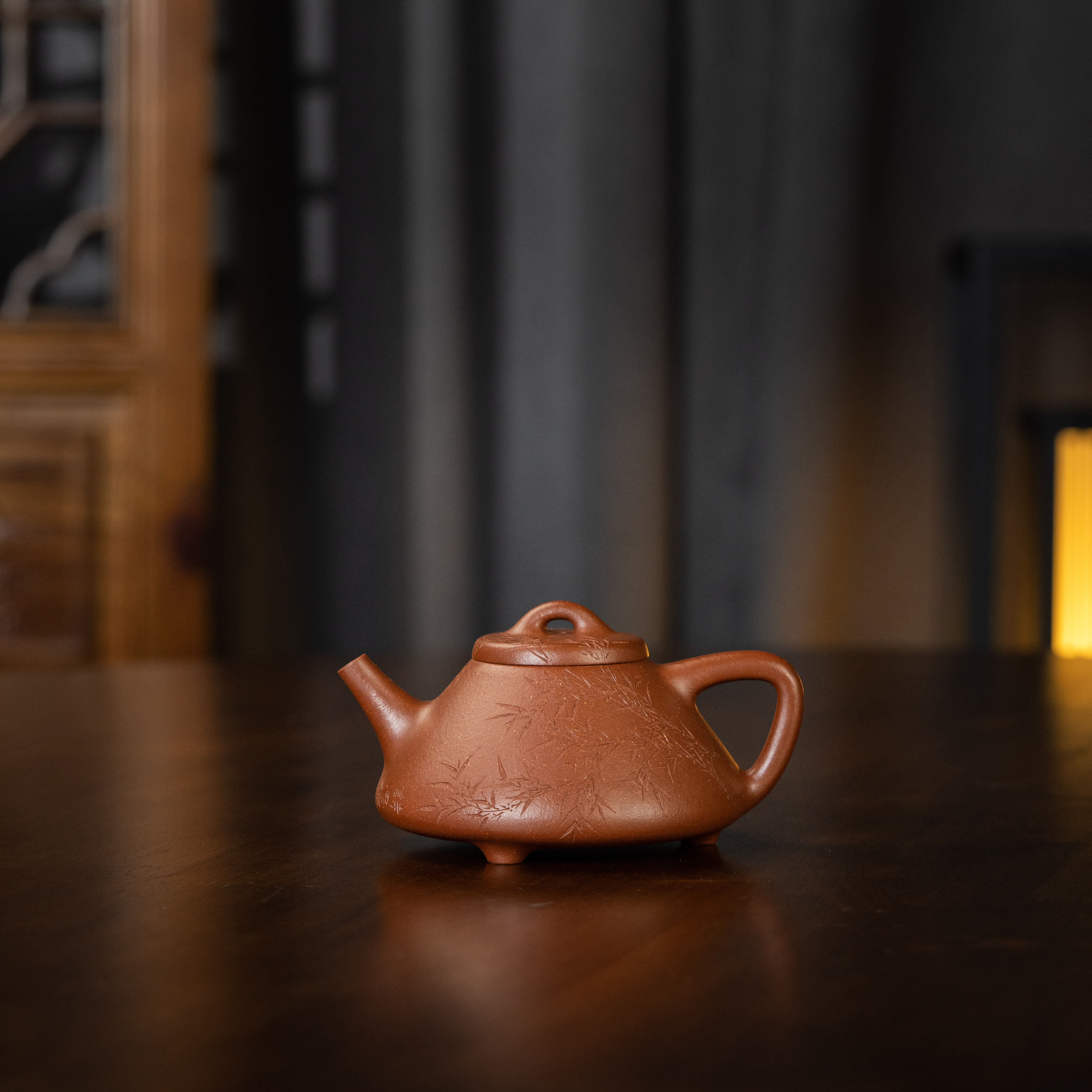 子冶石瓢(刻竹) 祁星斗 降坡泥260cc 紫砂壶